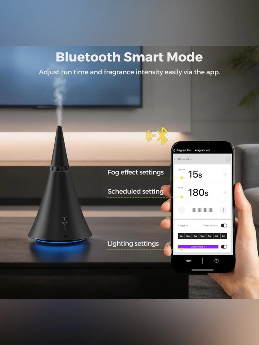 Black Smart Waterless Home Fragrance Diffuser